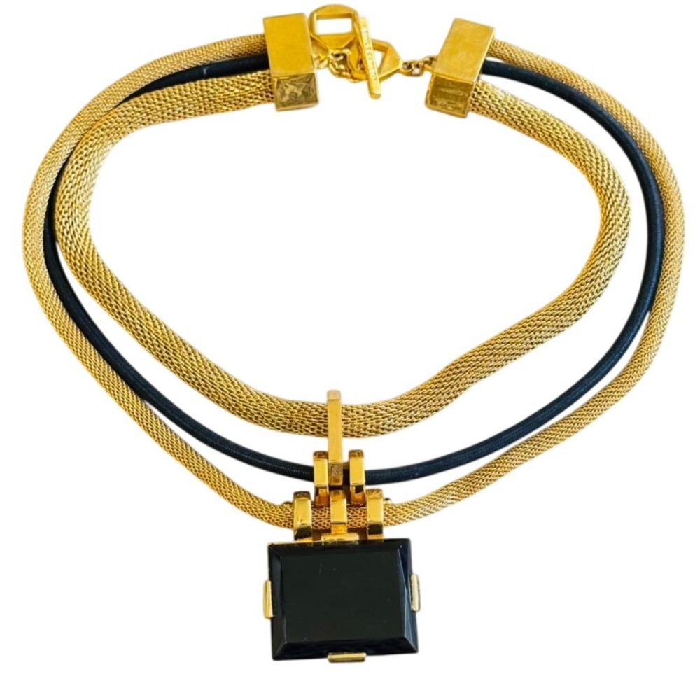 Vince Camuto regal high end designer Collar Necklace gold tone signed mesh 20"‎